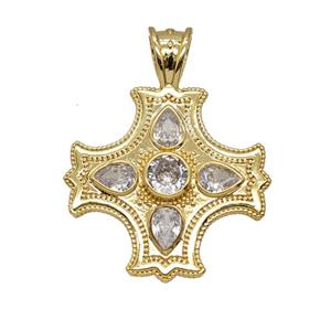 Copper Cross Pendant Pave Zirconia Gold Plated, approx 35mm [FD25591]