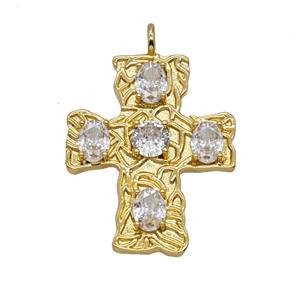 Copper Cross Pendant Pave Zirconia Gold Plated, approx 32-38mm [FD25592]