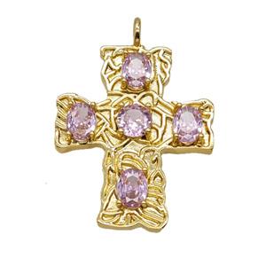 Copper Cross Pendant Pave Zirconia Gold Plated, approx 32-38mm [FD25593]