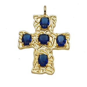 Copper Cross Pendant Pave Zirconia Gold Plated, approx 32-38mm [FD25594]