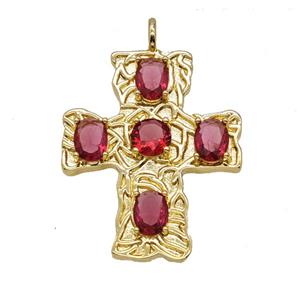Copper Cross Pendant Pave Zirconia Gold Plated, approx 32-38mm [FD25595]