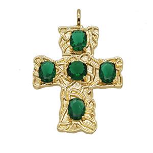 Copper Cross Pendant Pave Zirconia Gold Plated, approx 32-38mm [FD25596]