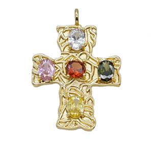 Copper Cross Pendant Pave Zirconia Gold Plated, approx 32-38mm [FD25597]