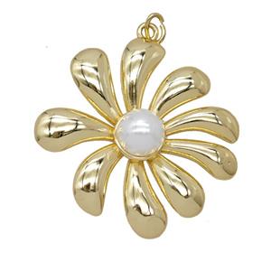 Copper Flower Pendant Pave Resin Gold Plated, approx 32-35mm [FD25601]