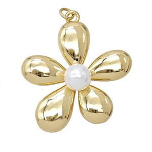 Copper Flower Pendant Pave Resin Gold Plated, approx 35mm [FD25602]