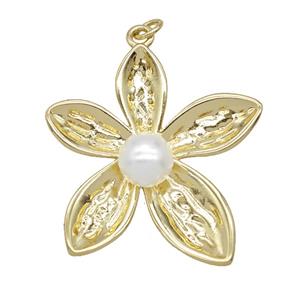 Copper Flower Pendant Pave Resin Gold Plated, approx 32-35mm [FD25603]