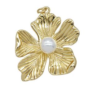 Copper Hibiscus Flower Pendant Pave Resin Gold Plated, approx 32mm [FD25605]