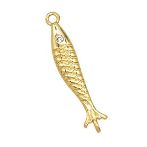 Copper Fish Connector Pave Zirconia Gold Plated, approx 5-25mm [FD25610]