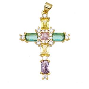 Copper Cross Pendant Pave Zirconia Gold Plated, approx 24-32mm [FD25621]