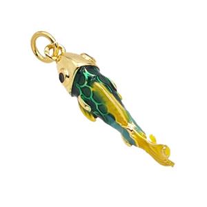 Copper Fish Pendant Green Enamel Gold Plated, approx 7-25mm [FD25628]