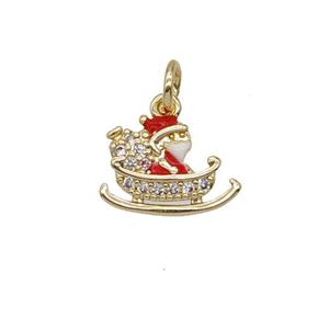Christmas Santa Claus Charms Copper Pendant Pave Zirconia Red Enamel Gold Plated, approx 8-11mm [FD25637]