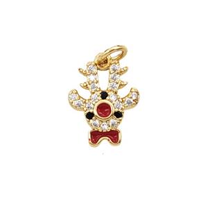 Christmas Reindeer Charms Copper Pendant Pave Zirconia Enamel Gold Plated, approx 9-10mm [FD25638]
