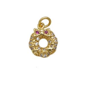 Christmas Wreath Charms Copper Pendant Pave Zirconia Gold Plated, approx 9-10mm [FD25640]