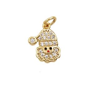 Christmas Santa Claus Charms Copper Pendant Pave Zirconia Gold Plated, approx 9mm [FD25642]