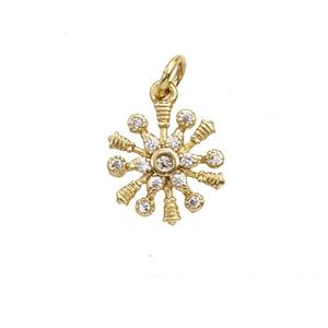 Christmas Snowflake Charms Copper Pendant Pave Zirconia Gold Plated, approx 10mm [FD25643]