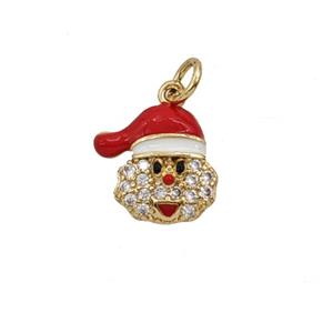Christmas Santa Claus Charms Copper Pendant Pave Zirconia Red Enamel Gold Plated, approx 10mm [FD25644]