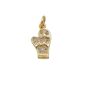 Christmas Mitten Charms Copper Pendant Pave Zirconia Gold Plated, approx 6-10mm [FD25646]