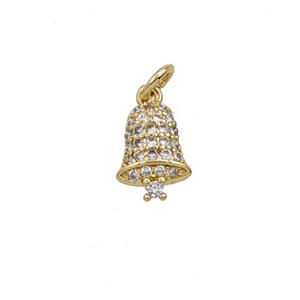 Christmas Bell Charms Copper Pendant Pave Zirconia Gold Plated, approx 6-8mm [FD25647]