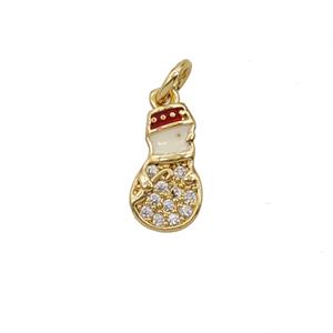Christmas Snowman Charms Copper Pendant Pave Zirconia White Enamel Gold Plated, approx 6-10mm [FD25648]