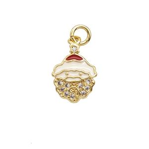 Christmas Santa Claus Charms Copper Pendant Pave Zirconia White Enamel Gold Plated, approx 8-10mm [FD25649]
