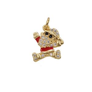 Christmas Gingerbread Man Charms Copper Pendant Pave Zirconia Red Enamel Gold Plated, approx 10mm [FD25650]