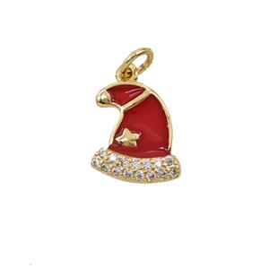 Christmas Hat Charms Copper Pendant Pave Zirconia Red Enamel Gold Plated, approx 9-10mm [FD25651]