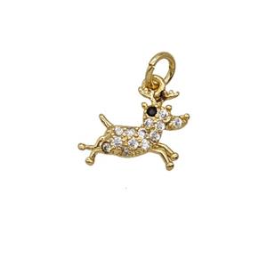 Christmas Reindeer Charms Copper Pendant Pave Zirconia Gold Plated, approx 5-11mm [FD25653]
