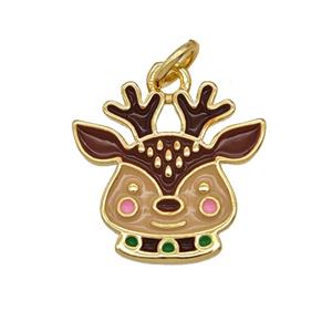 Christmas Reindeer Charms Copper Pendant Enamel Gold Plated, approx 15-16mm [FD25660]