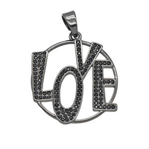 Copper LOVE Pendant Micropave Zirconia Black Plated, approx 24-25mm [FD25667]