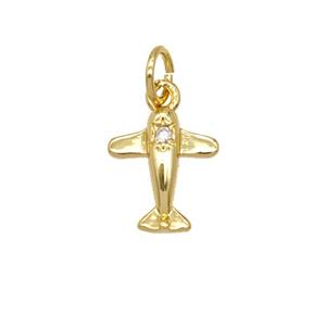 Copper Airplane Pendant Pave Zirconia 18K Gold Plated, approx 9-11mm [FD25680]