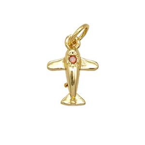 Copper Airplane Pendant Pave Zirconia 18K Gold Plated, approx 9-11mm [FD25681]