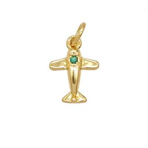 Copper Airplane Pendant Pave Zirconia 18K Gold Plated, approx 9-11mm [FD25682]
