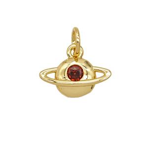 Copper Planet Pendant Pave Zirconia 18K Gold Plated, approx 7-12mm [FD25690]