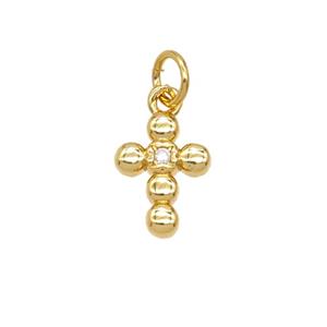 Copper Cross Pendant Pave Zirconia 18K Gold Plated, approx 8.5-11mm [FD25707]
