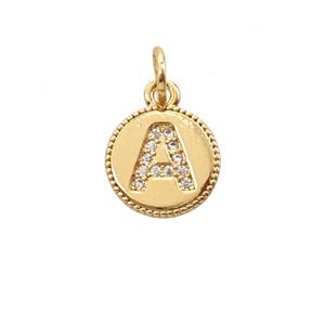 Copper Letter-A Pendant Pave Zirconia 18K Gold Plated, approx 10mm [FD25710]