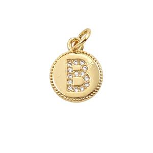 Copper Letter-B Pendant Pave Zirconia 18K Gold Plated, approx 10mm [FD25711]
