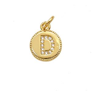 Copper Letter-D Pendant Pave Zirconia 18K Gold Plated, approx 10mm [FD25713]