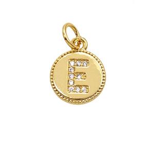 Copper Letter-E Pendant Pave Zirconia 18K Gold Plated, approx 10mm [FD25714]