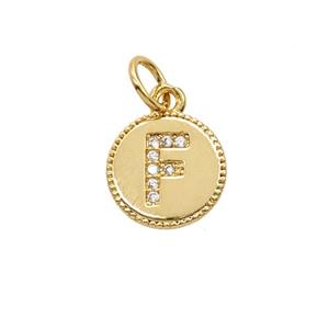 Copper Letter-F Pendant Pave Zirconia 18K Gold Plated, approx 10mm [FD25715]