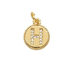 Copper Letter-H Pendant Pave Zirconia 18K Gold Plated, approx 10mm [FD25717]