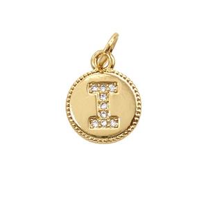 Copper Letter-I Pendant Pave Zirconia 18K Gold Plated, approx 10mm [FD25718]