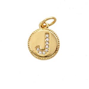 Copper Letter-J Pendant Pave Zirconia 18K Gold Plated, approx 10mm [FD25719]