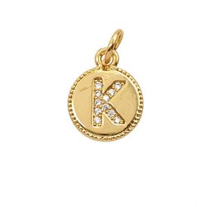 Copper Letter-K Pendant Pave Zirconia 18K Gold Plated, approx 10mm [FD25720]