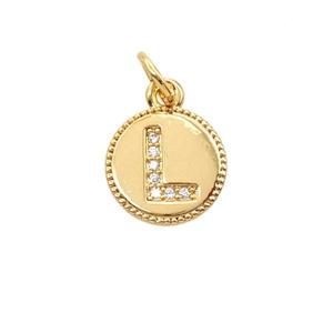 Copper Letter-L Pendant Pave Zirconia 18K Gold Plated, approx 10mm [FD25721]
