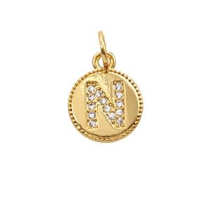 Copper Letter-N Pendant Pave Zirconia 18K Gold Plated, approx 10mm [FD25723]
