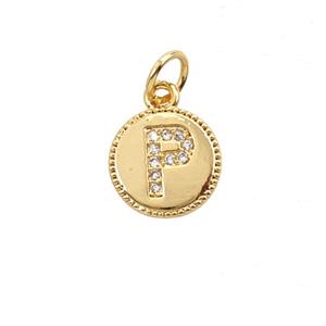Copper Letter-P Pendant Pave Zirconia 18K Gold Plated, approx 10mm [FD25725]