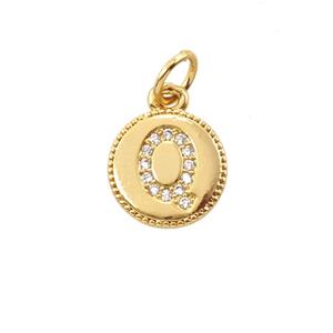 Copper Letter-Q Pendant Pave Zirconia 18K Gold Plated, approx 10mm [FD25726]