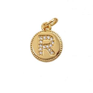 Copper Letter-R Pendant Pave Zirconia 18K Gold Plated, approx 10mm [FD25727]