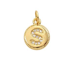 Copper Letter-S Pendant Pave Zirconia 18K Gold Plated, approx 10mm [FD25728]