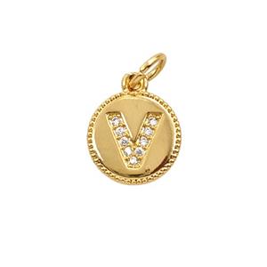 Copper Letter-V Pendant Pave Zirconia 18K Gold Plated, approx 10mm [FD25731]